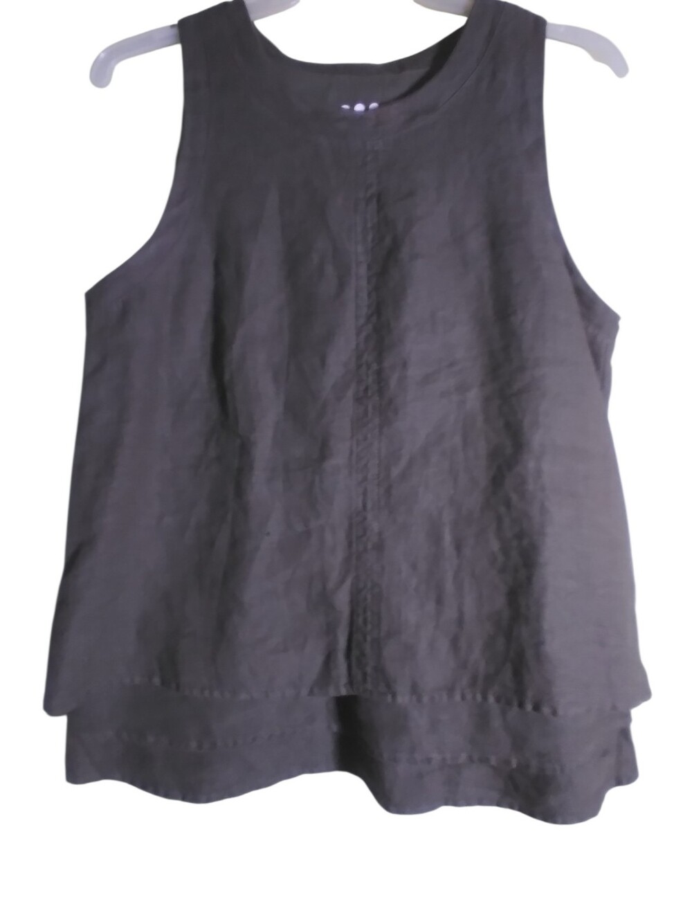 Three Dot Sleeveless 100%  Linen Layered Tank Top - Green Size XS Lagonlook